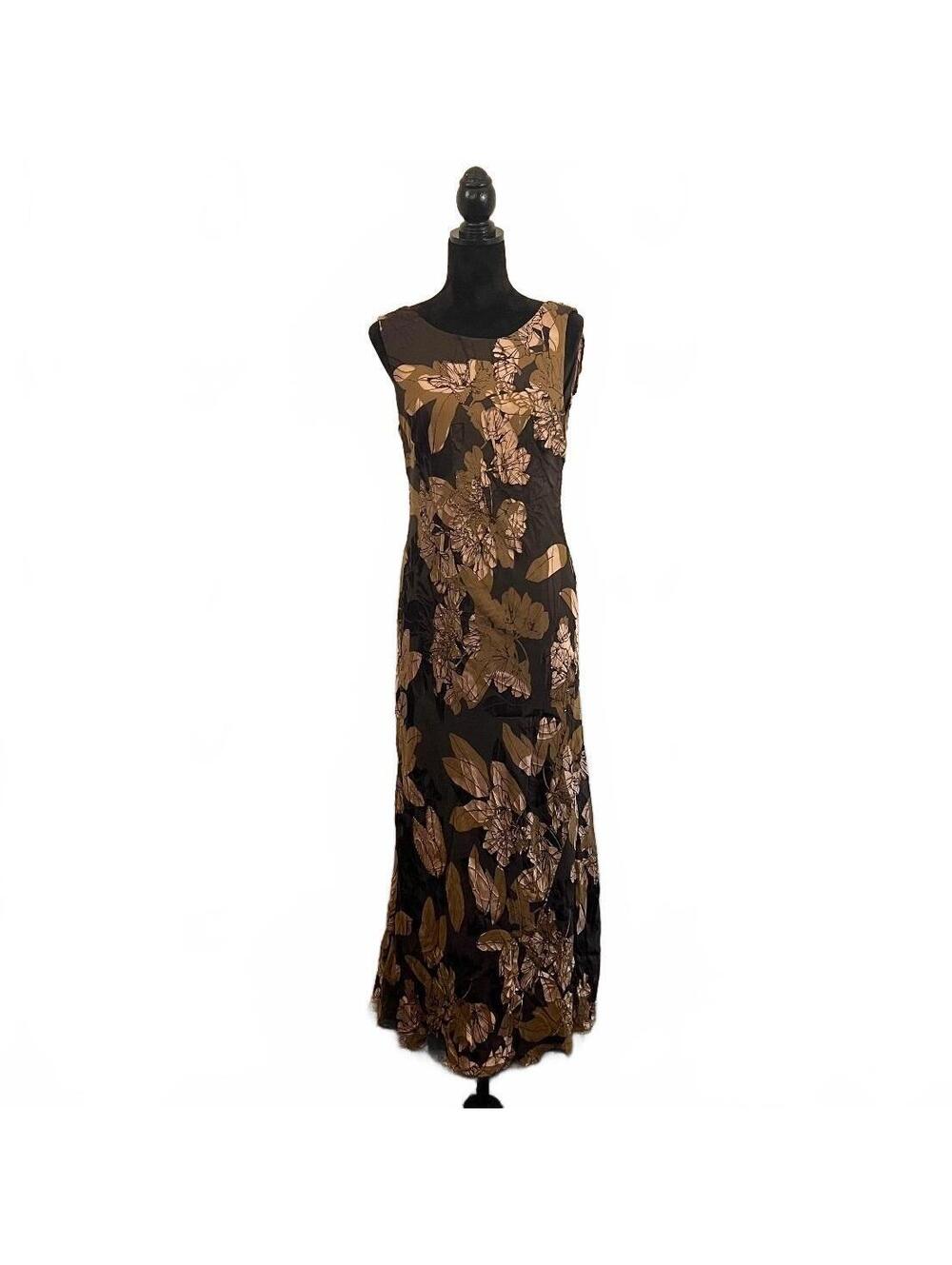Y2K Silk Brown Beaded Floral Fairy 2000’s Party Maxi Dress
